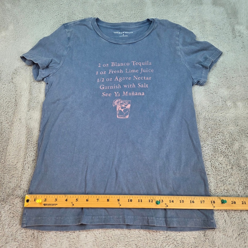 Lucky Brand Graphic Tee Womens S Margarita Recipe Short Sleeve Cotton Faded Blue